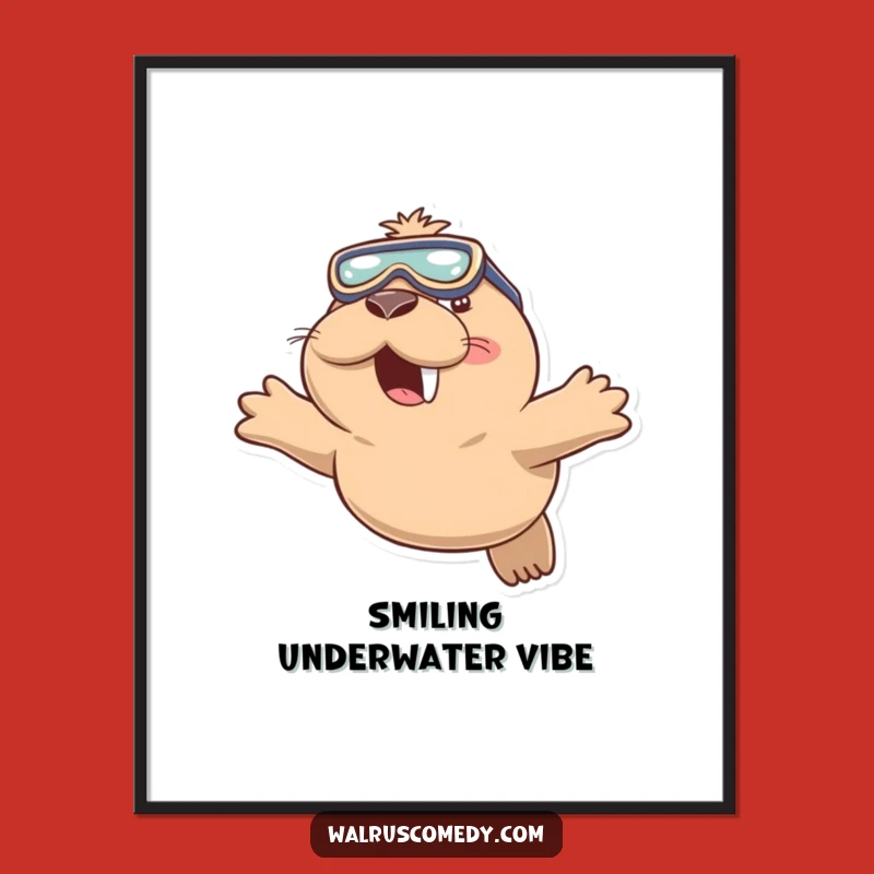 Funny Walrus Diving Digital Art: Playful Goggles & Smile - Instant Funny Gift