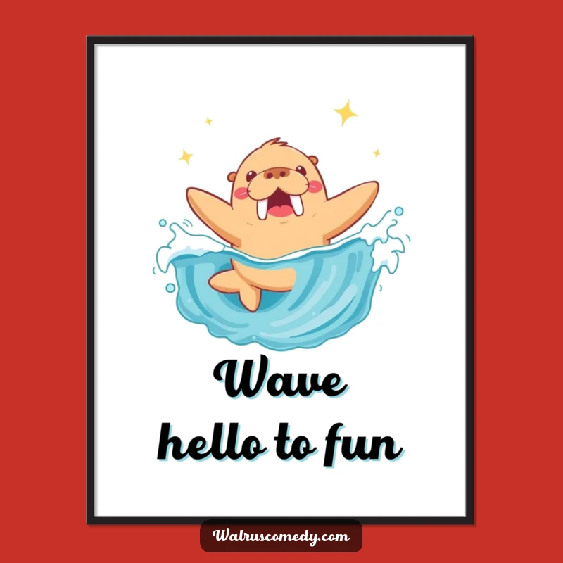 Funny Walrus Diving Wave Digital Print: Hilarious Ocean Art for Instant Download