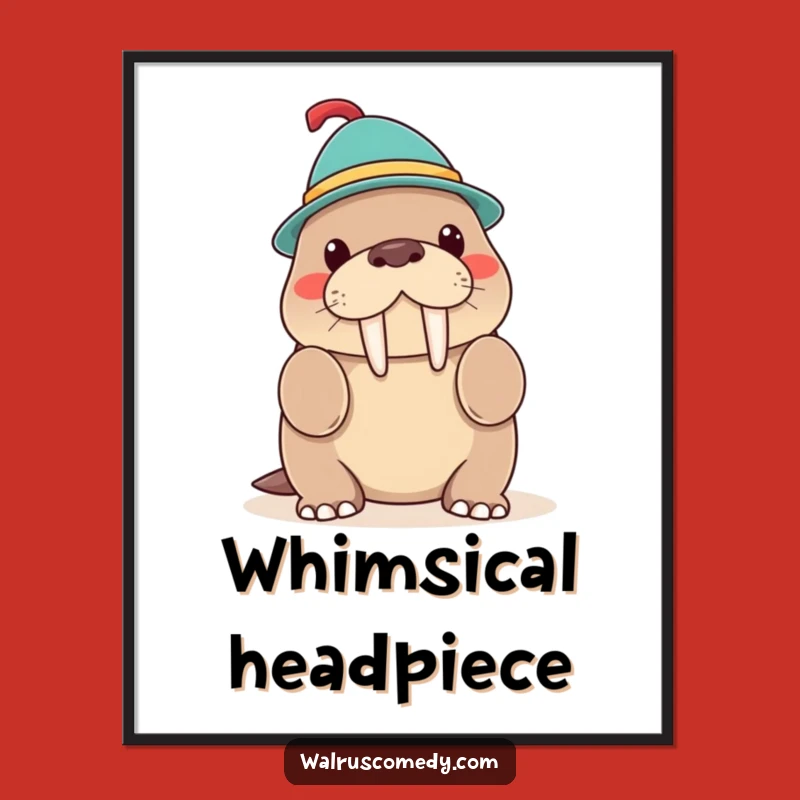 Funny Walrus Hat Trick Digital Art, Instant Whimsy Decor, Downloadable Funny Gift