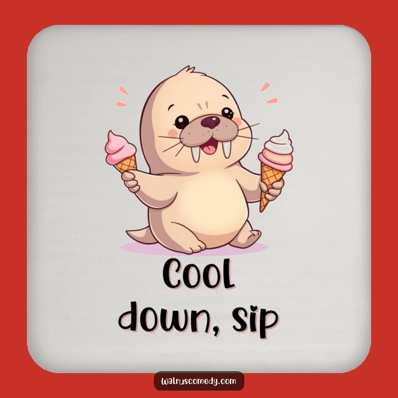Funny Baby Walrus Ice Cream Coaster - Cute Drink Protector Gift