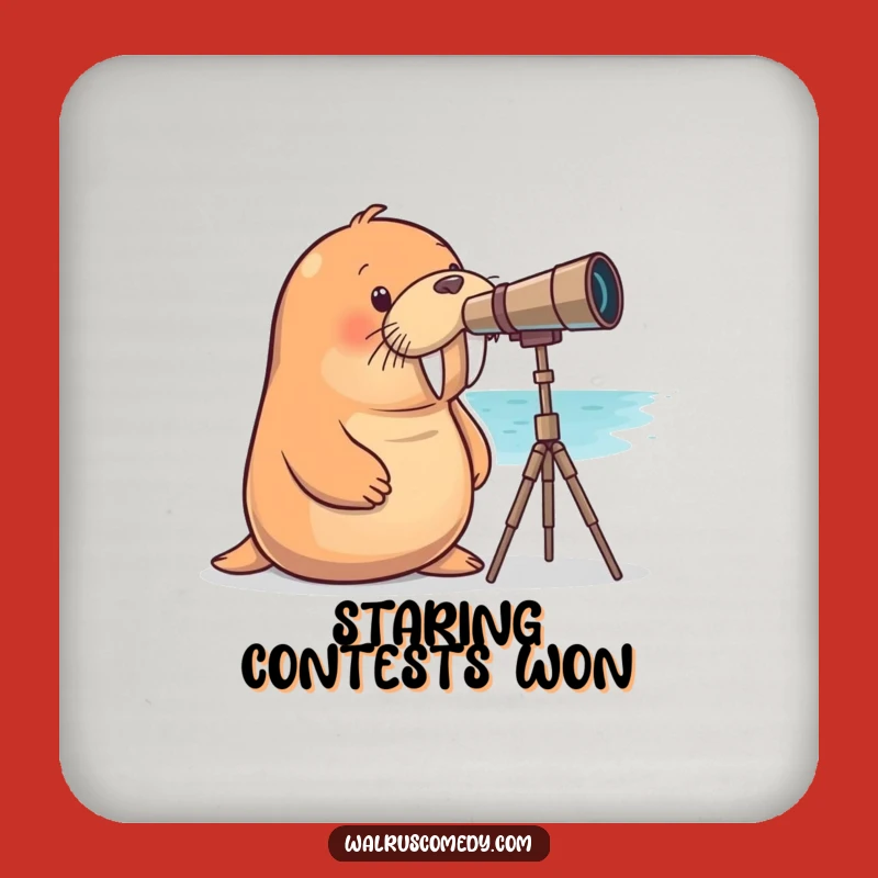 Funny Curious Walrus Telescope Coaster: Protect Surfaces with Humor
