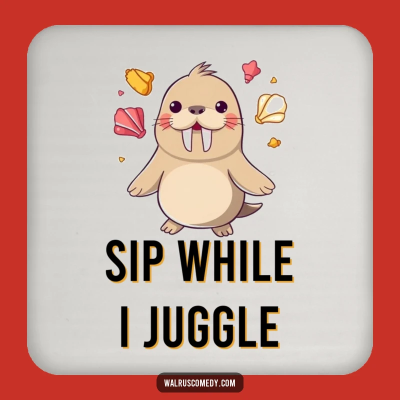 Funny Juggling Walrus Coaster Set - Seashell Decor, Perfect Funny Gift!