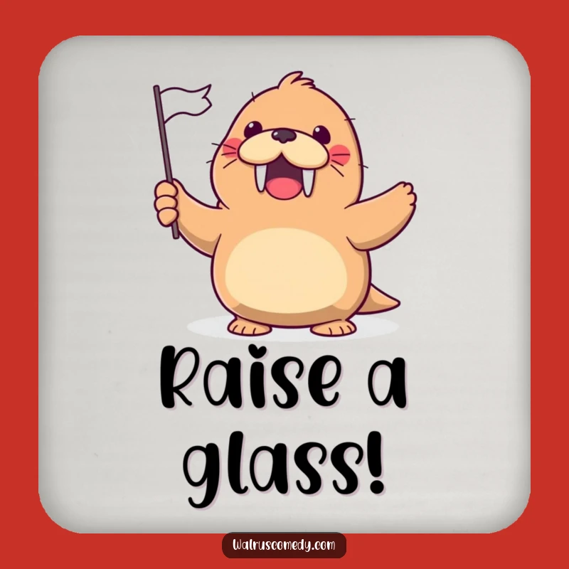 Funny Kawaii Walrus Flag Wave Coaster - Cheerful Table Decor, Hilarious Gift