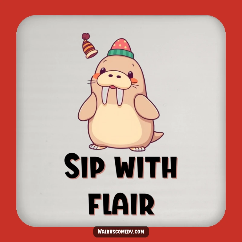 Funny Kawaii Walrus Hat Tusk Coaster - Whimsical Table Decor, Hilarious Gift