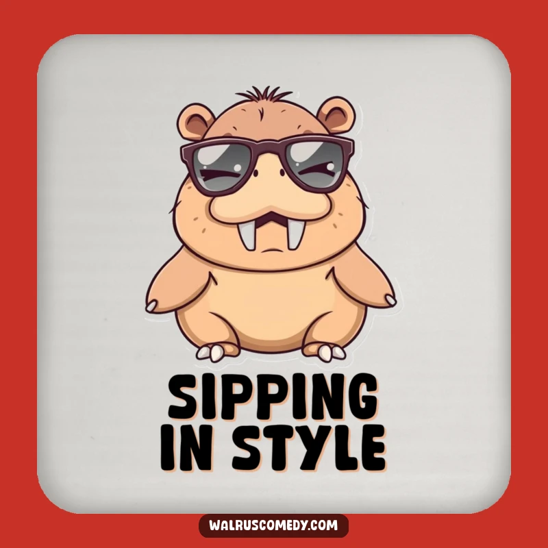 Funny Walrus Sunglasses Coaster Set, Humorous Table Gift for Cool Homes