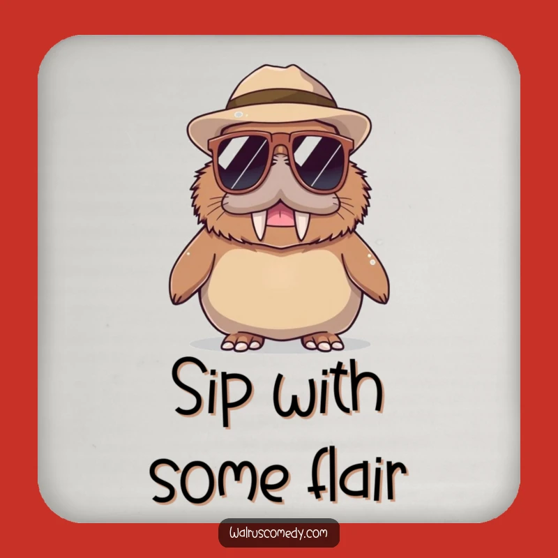 Funny Walrus Sunglasses Hat Coaster Set: Hilarious Table Protection