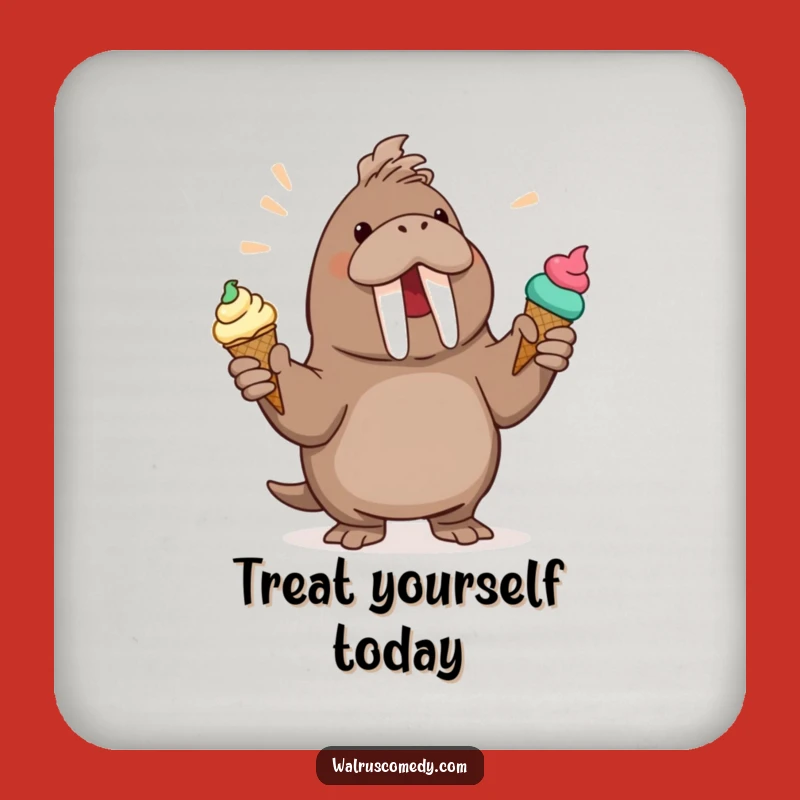 Funny Walrus Juggling Ice Cream Coaster Set: Hilarious Table Protection