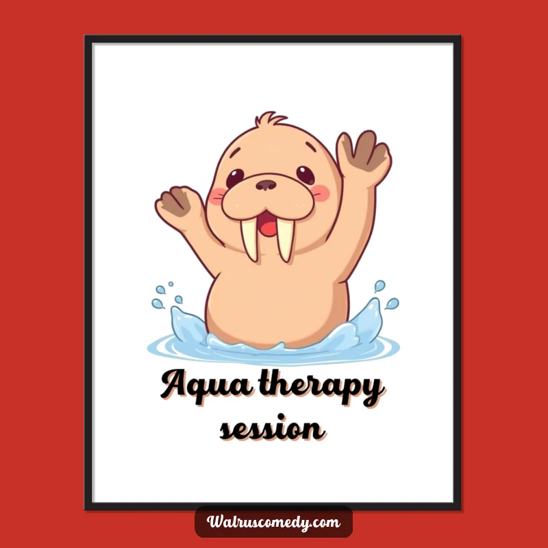 Funny Kawaii Walrus Splashing Poster: Brighten Your Walls with Laughter!