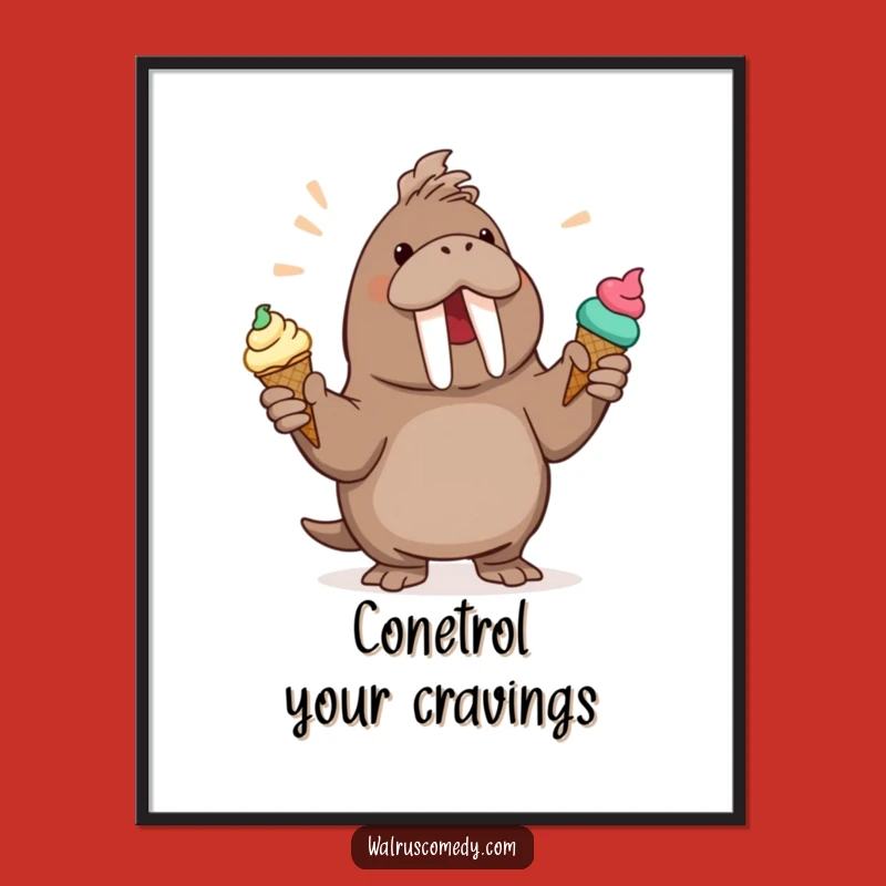 Funny Walrus Juggling Ice Cream Poster: Hilarious Wall Art for Dessert Lovers