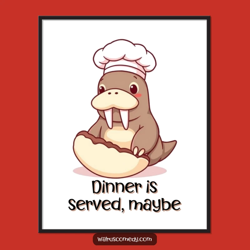 Funny Chef Walrus Poster: Hilarious Kitchen Art Print for Foodie Decor Gift!