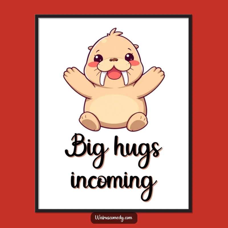 Funny Joyful Walrus Hug Poster: Your Daily Dose of Warmth