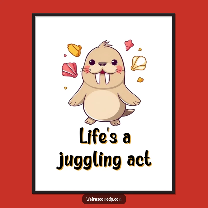 Funny Juggling Walrus Art Print - Seashell Display, Perfect Funny Gift!