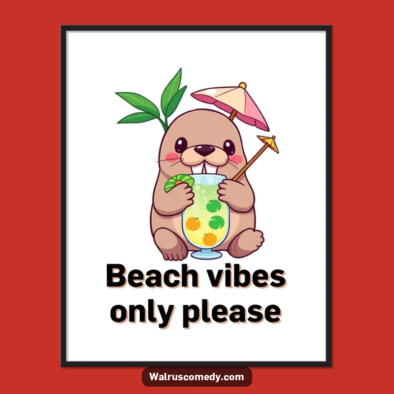 Funny Tropical Walrus Poster: Hilarious Vacation Art Print Gift for Wall Decor!