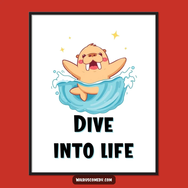 Funny Walrus Diving Wave Poster: Hilarious Wall Art for Ocean Enthusiasts