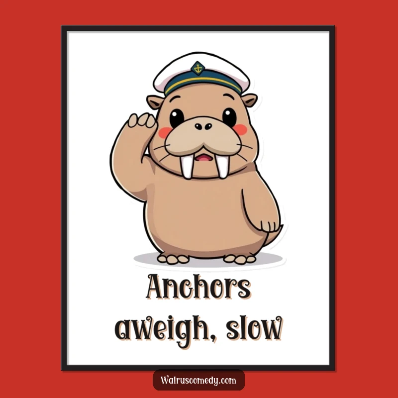 Funny Walrus Sailor Poster: Playful Saluting Art for Nautical Decor
