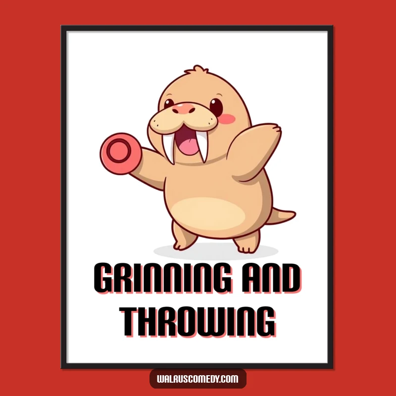 Kawaii Walrus Frisbee Poster - Playful Art, Perfect Funny Gift