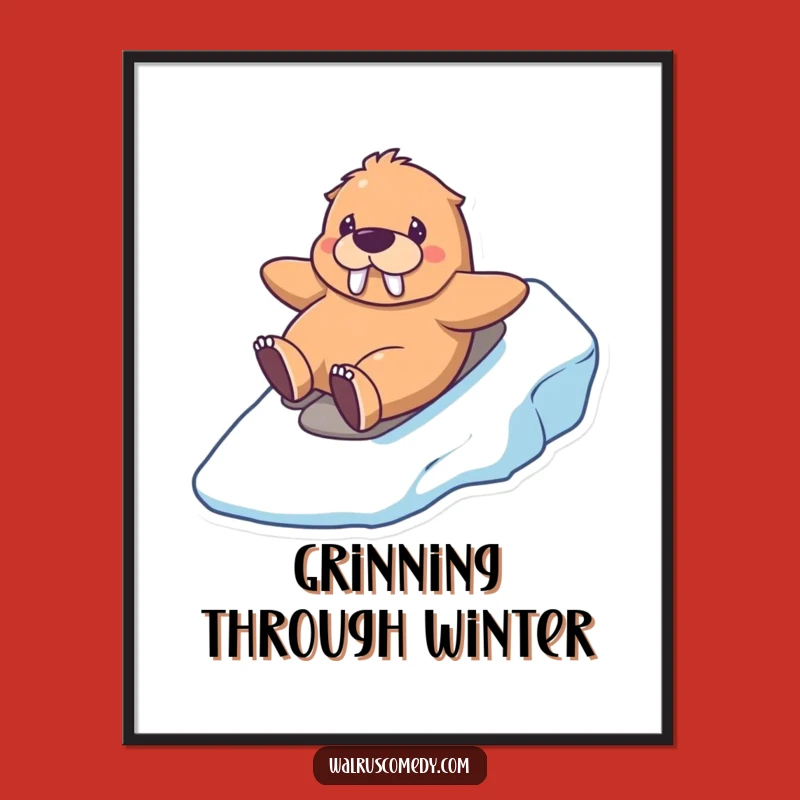Funny Kawaii Walrus Icy Slide Poster: Brighten Your Walls With Winter Joy