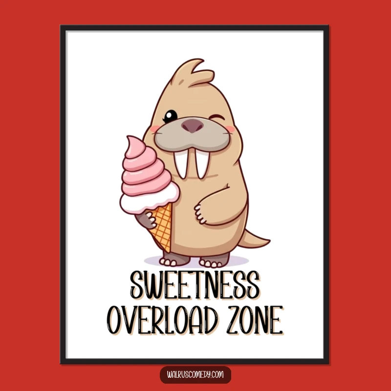 Funny Winking Walrus Ice Cream Poster: Bring Sweet Hilarious Joy to Your Walls