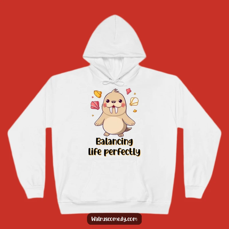 Funny Juggling Walrus Hoodie - Seashell Showstopper, Perfect Funny Gift!