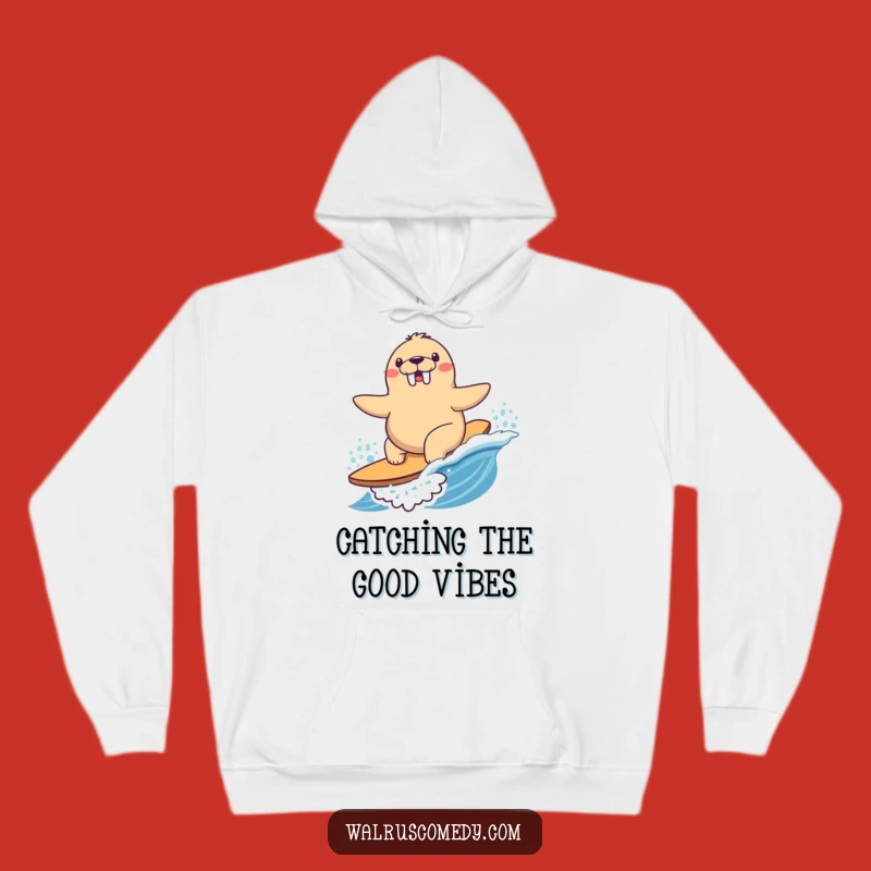 Funny Surfing Walrus Hoodie - Cozy Beach Vibe, Ultimate Funny Gift
