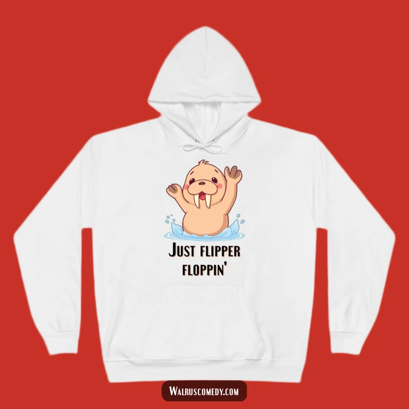 Cozy Funny Kawaii Walrus Splashing Hoodie: Warm Hugs and Water Fun!