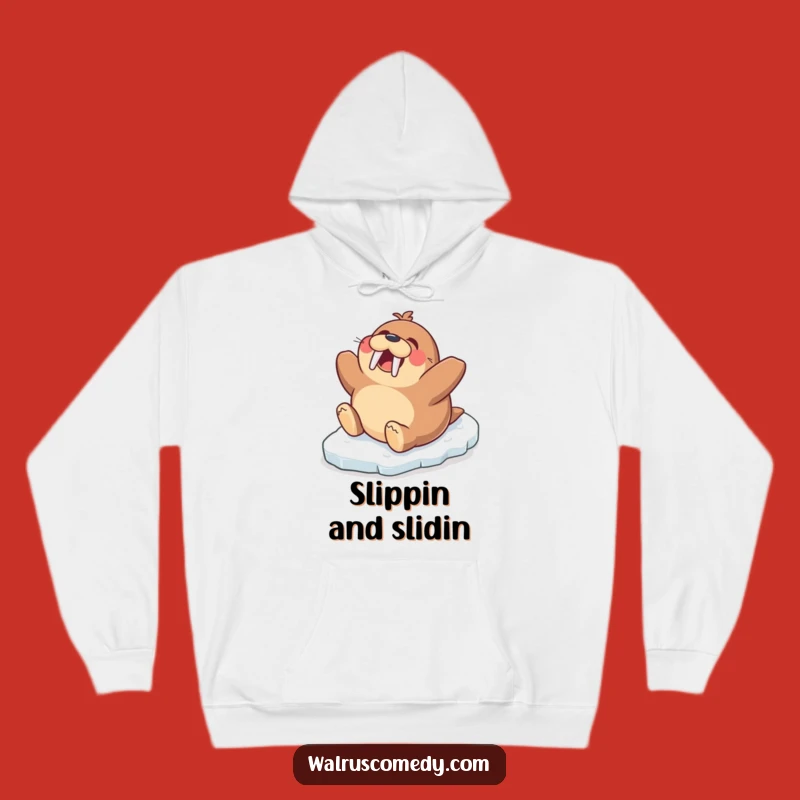 Cozy Funny Walrus Ice Slide Hoodie: Warm Up with Hilarious Arctic Character Comfort