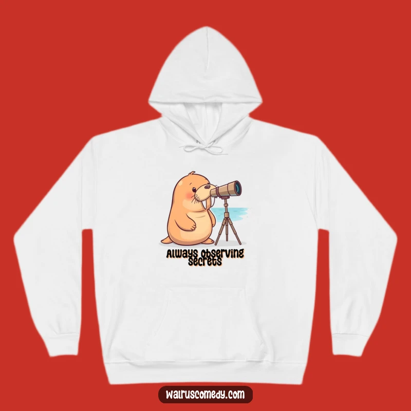 Funny Curious Walrus Telescope Hoodie: Cozy Up for Cosmic Adventures
