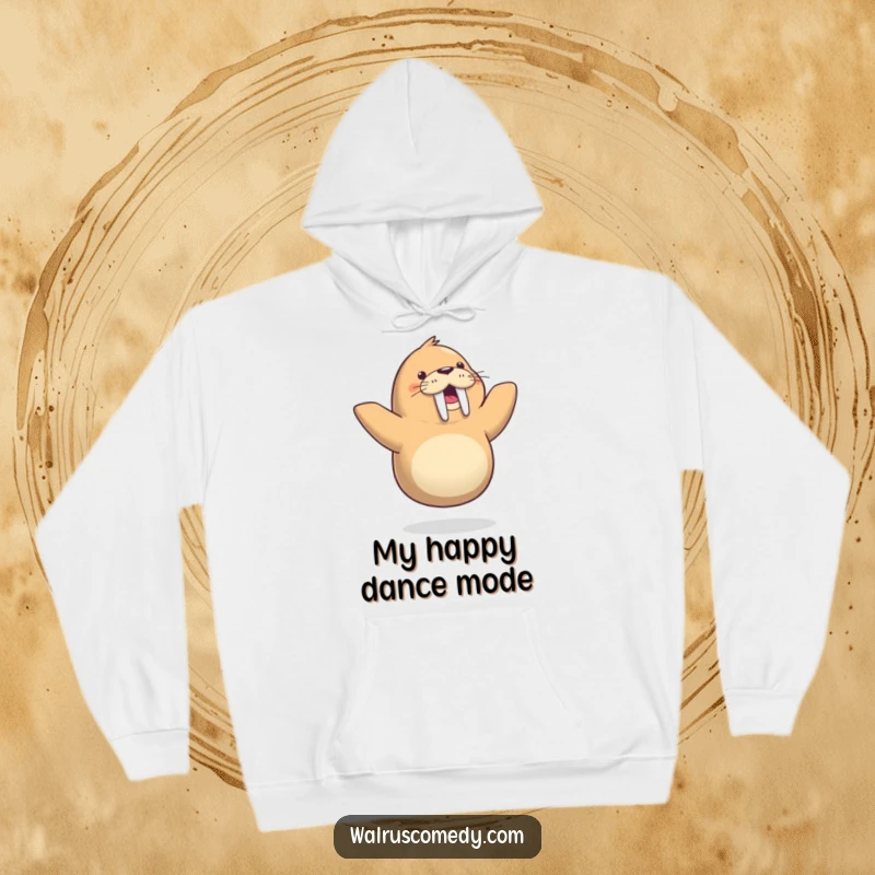 Funny hoodie with a cheerful walrus performing a one-flipper dance, capturing a moment of pure, unadulterated, humorous glee.
