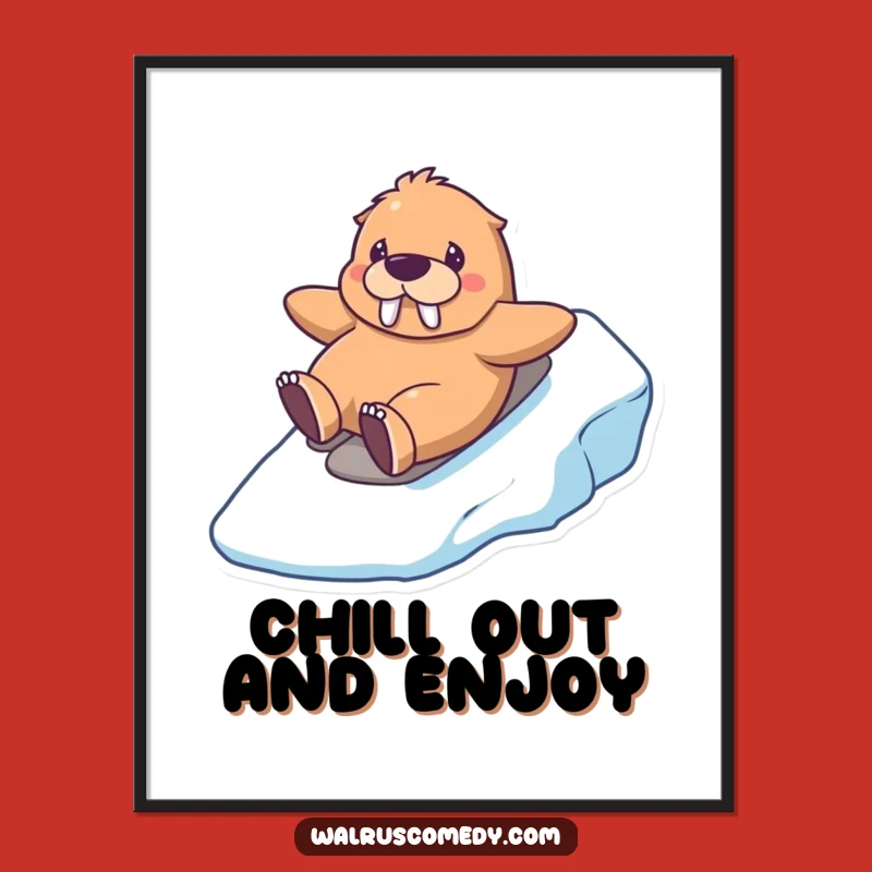 Free Printable Wall Art: Grinning Walrus Sliding Funny Downloadable Art Decor