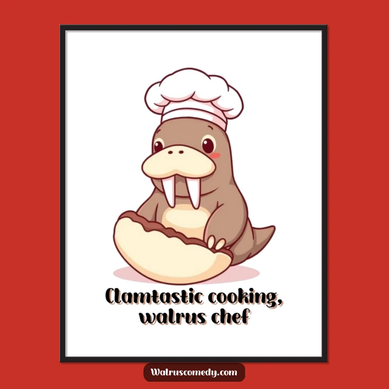 Free Printable Wall Art: Funny Chef Walrus Clam Flip - Quirky Downloadable Decor