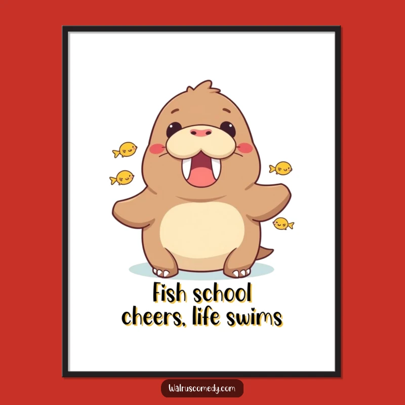 Free Printable Wall Art: Cheering Walrus & Fish - Aquatic Downloadable Decor!