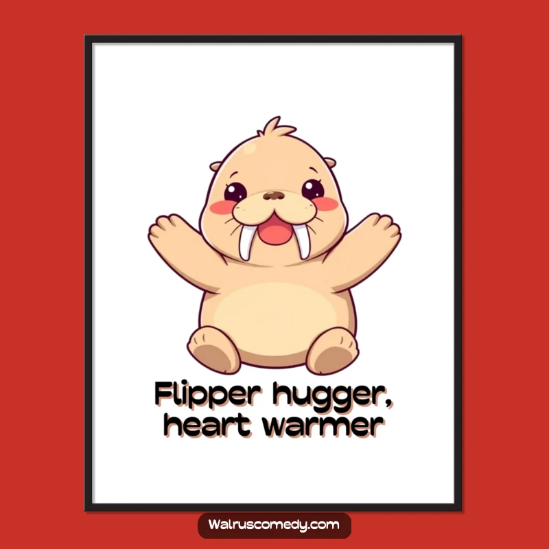 Funny Free Printable Wall Art: Joyful Walrus Hug, Whimsical Downloadable Decor