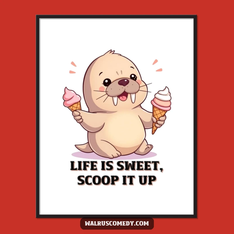 Free Printable Wall Art: Baby Walrus Juggling Ice Cream Cones - Cute Decor