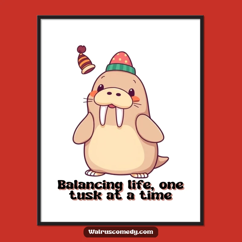 Free Printable Wall Art: Funny Walrus Hat Trick - Quirky Downloadable Decor!