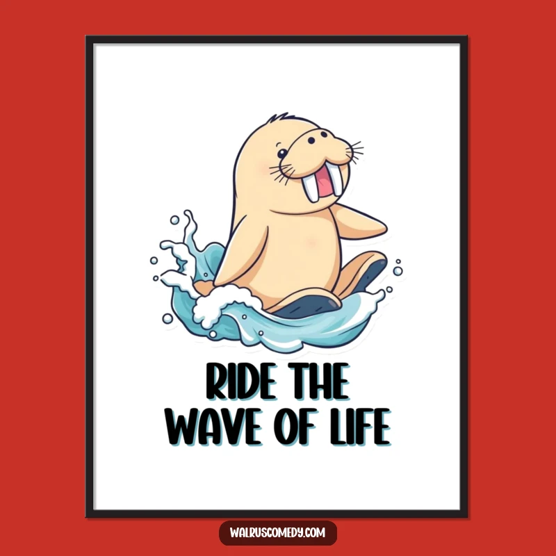 Free Printable Wall Art: Funny Walrus Surfer Catching a Wave - Downloadable Decor