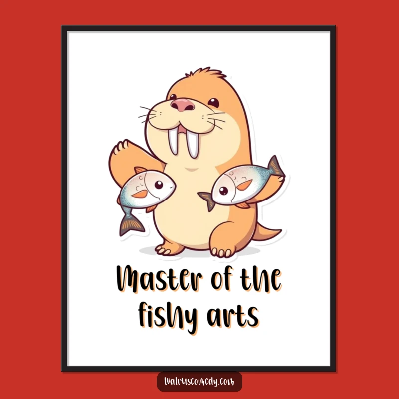 Free Printable Wall Art: Juggling Walrus Funny Decor, Aquatic Downloadable Art