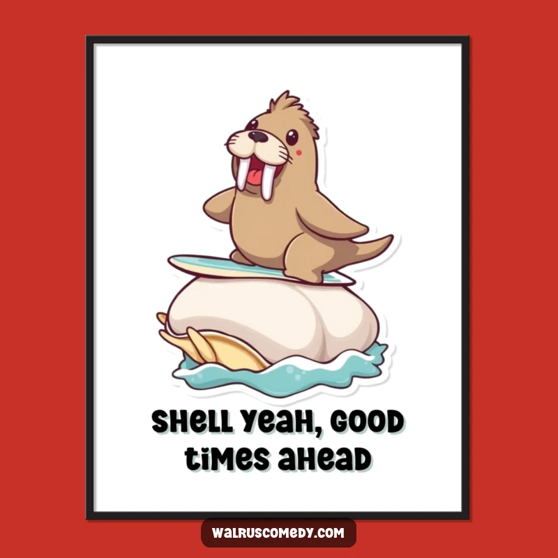 Free Printable Wall Art: Surfing Walrus! Giant Clam Downloadable Ocean Decor