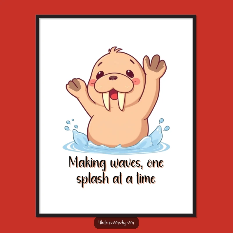 Funny Free Printable Wall Art: Kawaii Walrus Splashing Fun - Download Now