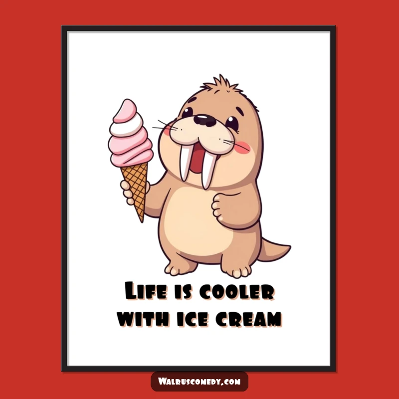 Funny Free Printable Wall Art: Walrus Ice Cream, Whimsical Downloadable Decor