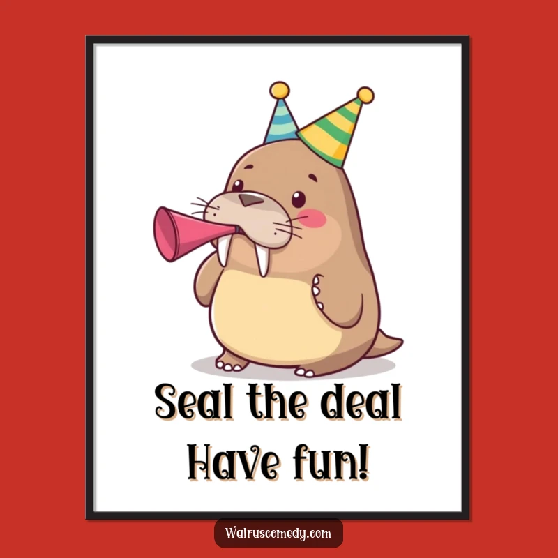 Free Printable Wall Art: Festive Party Walrus - Funny Downloadable Decor for a Fun Vibe!