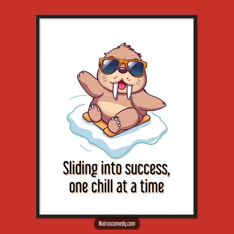 Funny Free Printable Wall Art: Cool Walrus Ice Slide Action, Downloadable Decor