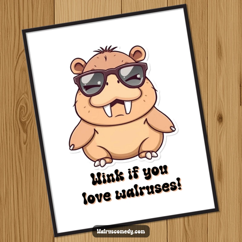 Funny Free Printable Wall Art: Winking walrus character wearing oversized, retro sunglasses, bringing playful vibes to any room.