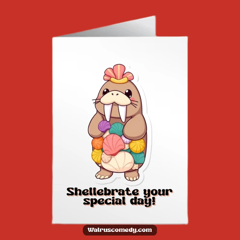 Free Printable Birthday Card: Balancing Walrus & Seashells - Fun Downloadable Wish!