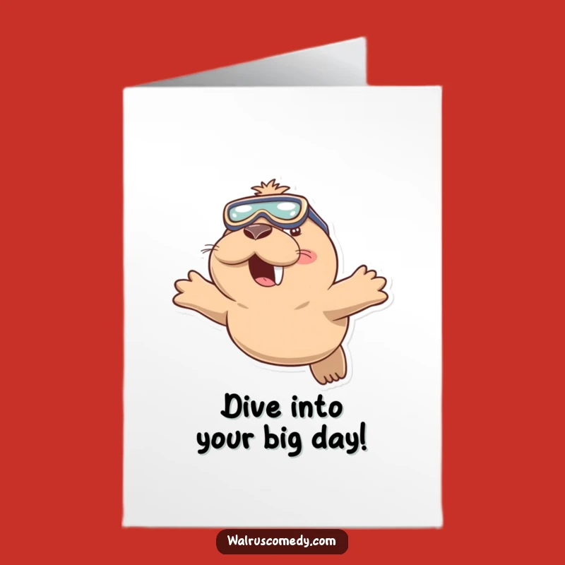 Free Printable Diving Walrus Birthday Card - Funny DIY Downloadable Gift for Swimmers