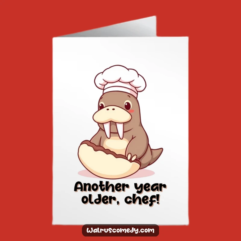 Free Printable Funny Birthday Card: Chef Walrus Clam Flip - Hilarious DIY Gift