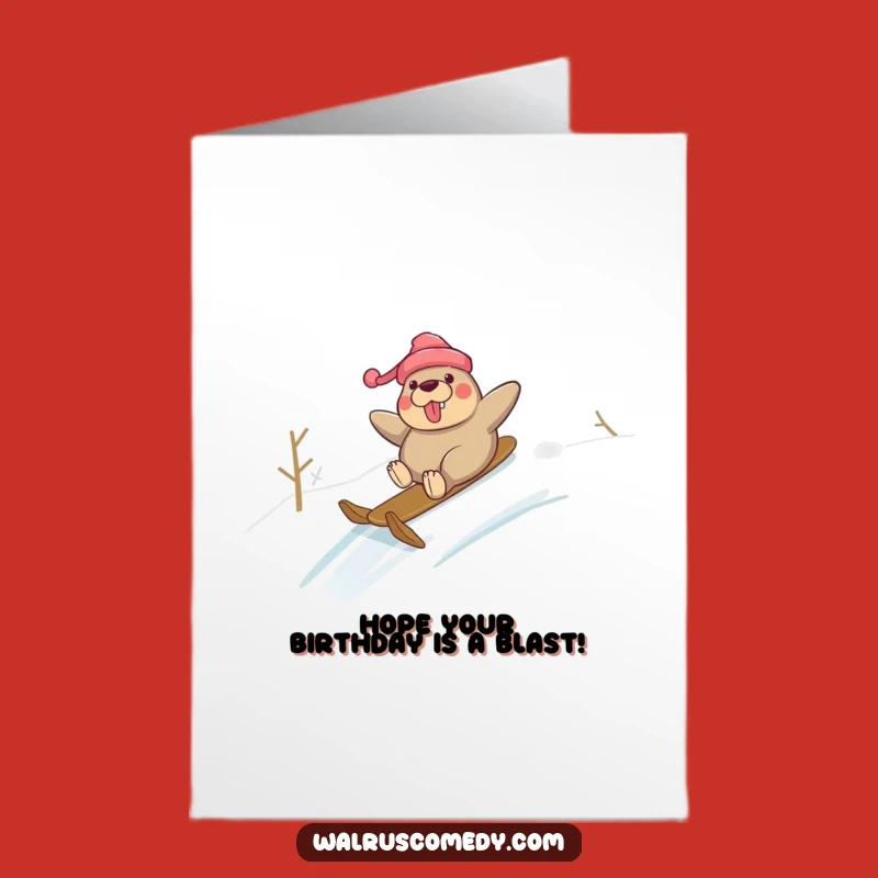 Free Printable Funny Birthday Card: Glee Walrus Snow Slide - Joyful DIY Gift