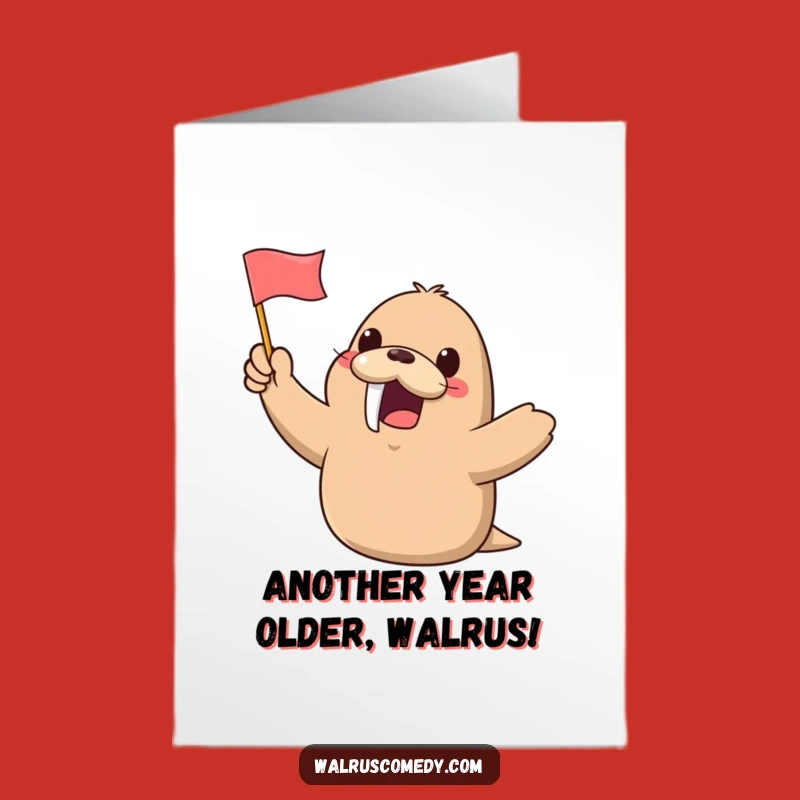 Free Printable Kawaii Walrus Birthday Card: Funny Downloadable Gift for Joyful Greetings
