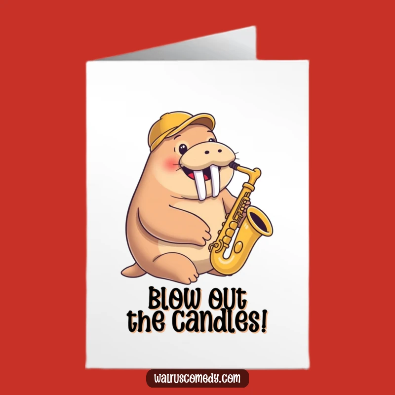 Free Printable Saxophone Walrus Birthday Card - Funny DIY Downloadable Gift for Music Lovers