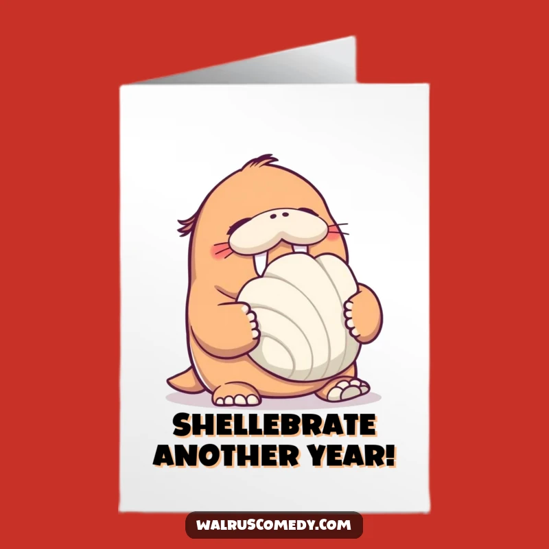 Free Printable Birthday Card: Giggling Walrus Seashell - Joyful Downloadable