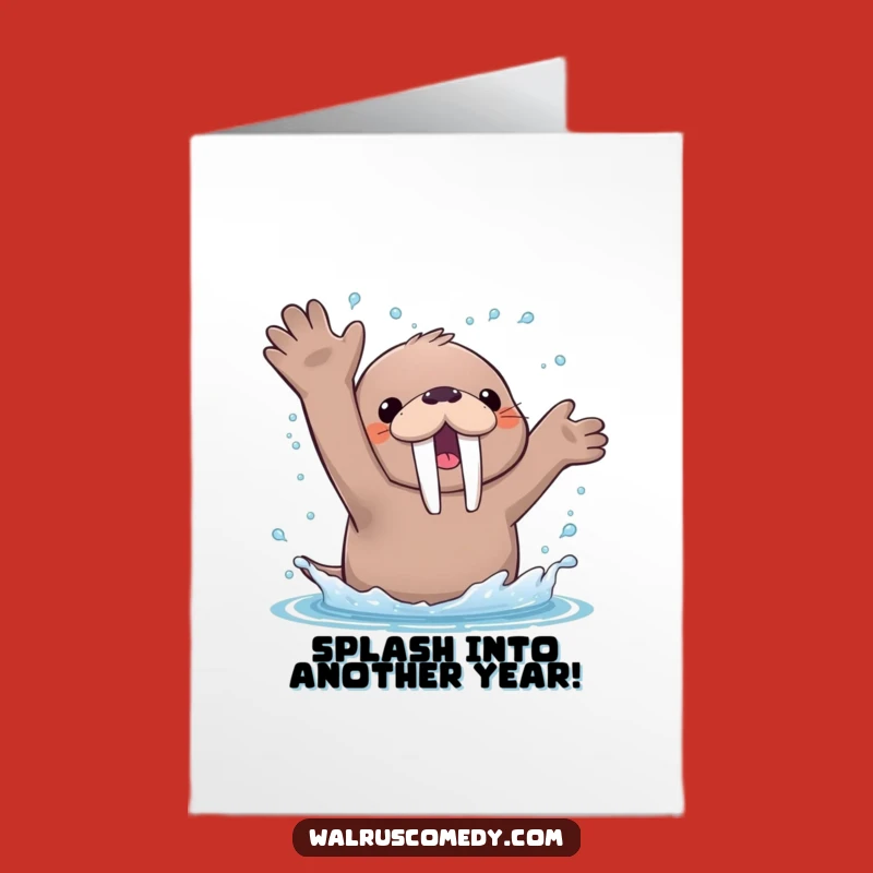 Free Printable Birthday Card: Funny Kawaii Walrus Splash - Hilarious Downloadable Gift!